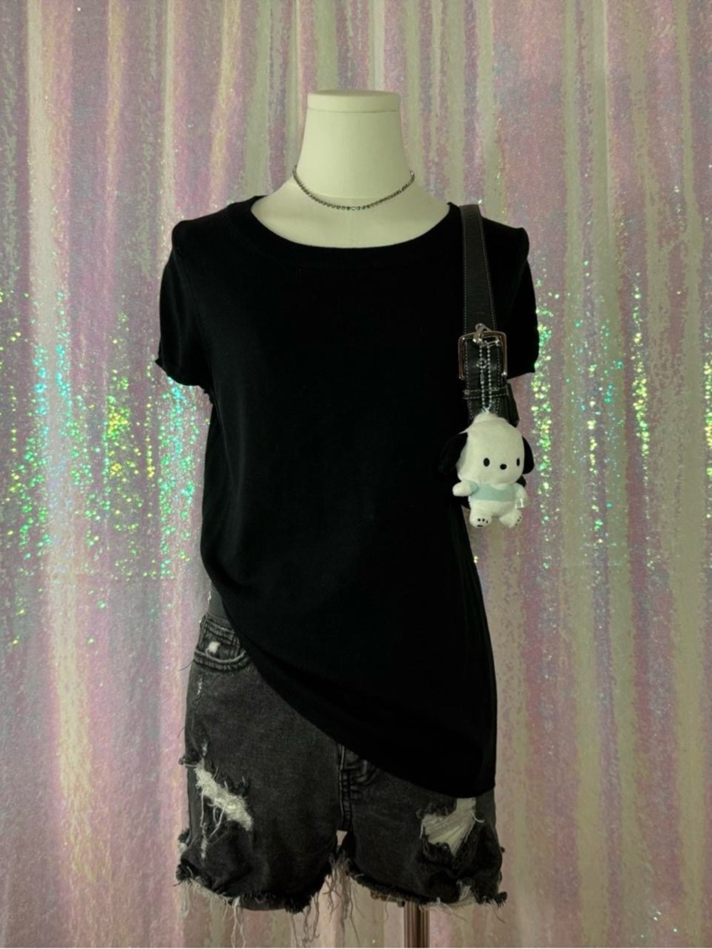 Liz Lange Basic Black Ribbed Silk Blend Maternity Tee Shirt (S) ★彡